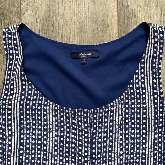 Madewell Blue Batik Striped Silk Ruffle Dress Size 0 Navy Polka Dot - Picture 7 of 14